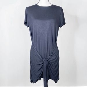 Maitai Black Front Knot Drape Short Sleeve Casual T-Shirt Mini Dress